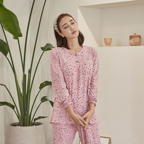 도씨 여성용 피치기모 훌라펫 긴팔 커플 잠옷