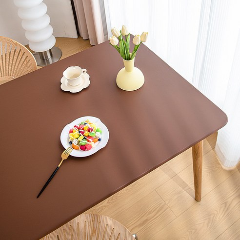 보나라온 방수 식탁 테이블 가죽 커버, 03 브라운, 90 x 140 cm