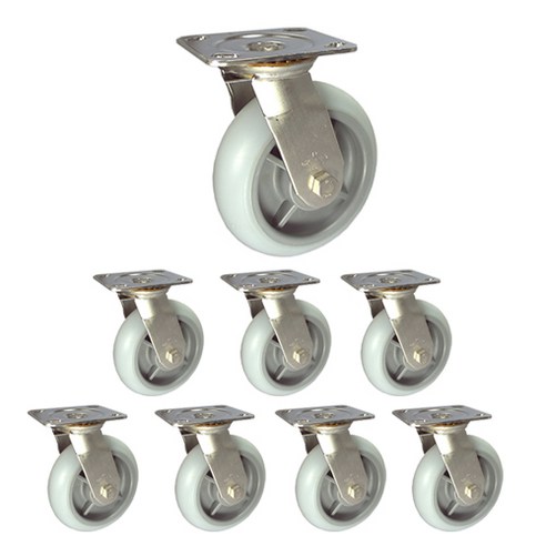 대신캐스터 스테인리스 캐스터 152mm 중량스텐 무소음 붓싱 흰색 평 회전 S DS 3360 ELP-S, 8개