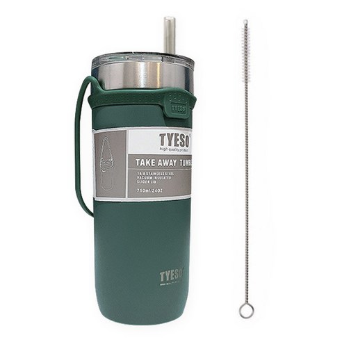 타이소 진공 스텐 핸들 스트랩 텀블러 + 트라이탄 빨대 + 빨대 세척솔, 그린, 710ml