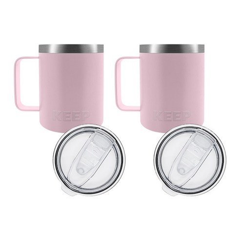 KEEP 보온 보냉 핸들 머그 손잡이 텀블러 2p, 라이트핑크, 라이트핑크, 350ml