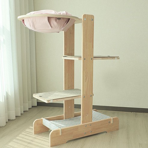 캣츠빌 고무나무 UV코팅 원목 아쭈 캣타워 H A타입, 핑크(천해먹 상단), 레드블루(하단), 브라운(카페트), 1개
