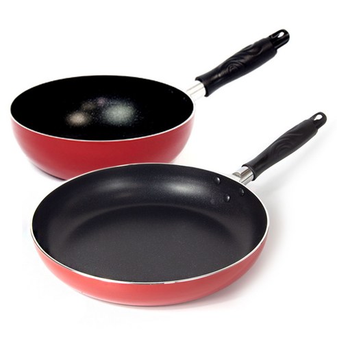 유진 레드베이직 후라이팬 + 웍 세트 2개, 혼합색상, 프라이팬 34cm + 웍 20cm