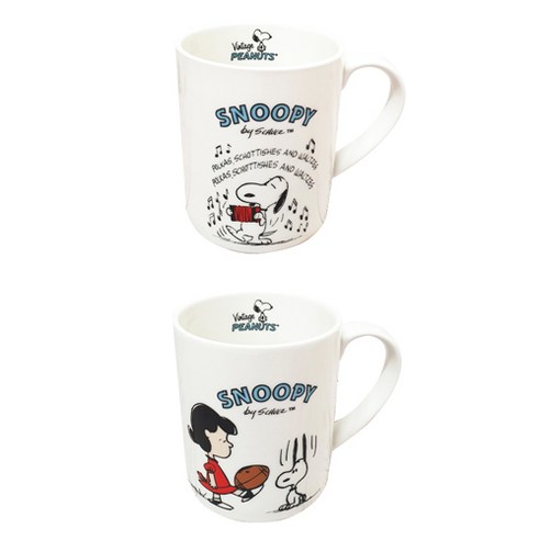 스누피 빈티지 머그컵 300ml x 2종 세트, 스누피 아코디언, 루시, 1세트