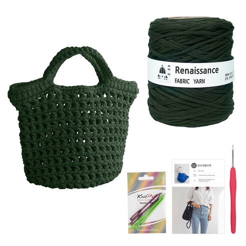 yarna 르네상스 데일리백 DIY 패키지, 딥그린(실), 랜덤발송(코바늘), 1세트