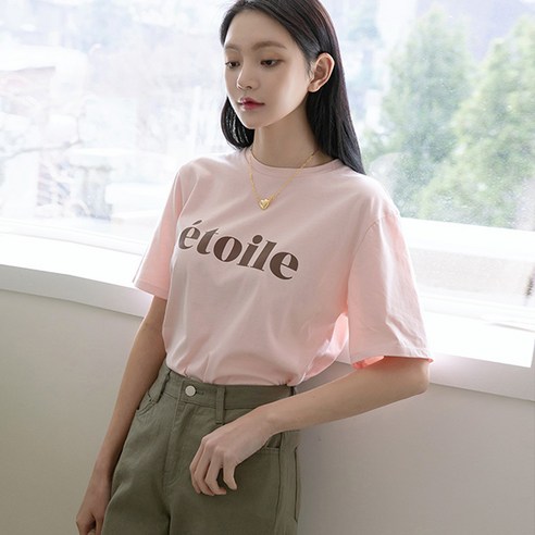 나인 여성용 미니멀 넥 레터링 티셔츠 R-T-5154
