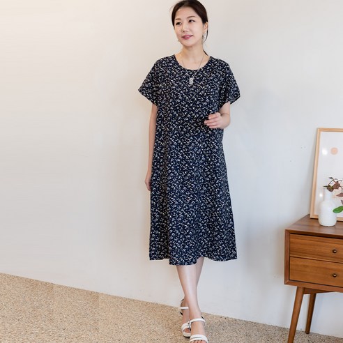 씨엘스토리 여성용 로즈마리폴라 인견 소매 원피스 잠옷