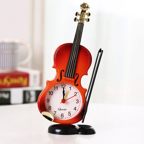 홈블릭 심플 모던 감성 바이올린 탁상시계, 브라운