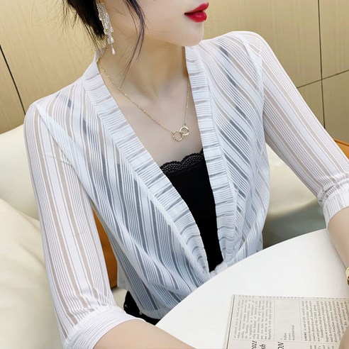 몬드스팟 여성용 스트라이프 라인 매듭 비치 가디건 MO484 몬드스팟 여성용 스트라이프 라인 매듭 비치 가디건 MO484