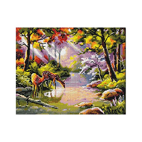 코쿼드 DIY 액자형 보석십자수 세트 40 x 50 cm, 숲속의 꽃사슴(DP439), 1세트