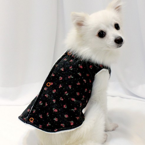 블랭크도그 강아지 빈티지 꽃 패턴 털조끼, 블랙