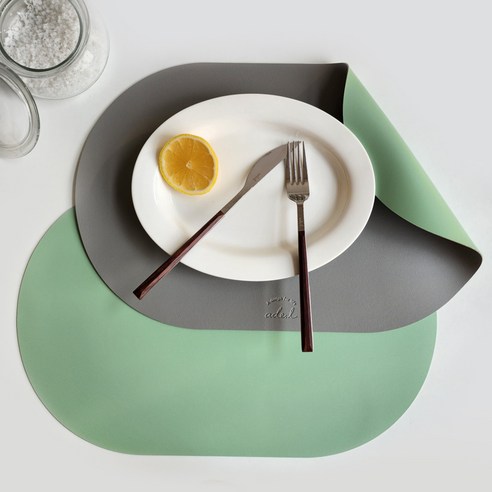 에이드엘 캡슐 가죽 테이블매트 2p, 그레이 + 민트, W 428mm x D 280mm x 두께 1.8mm, 2개
