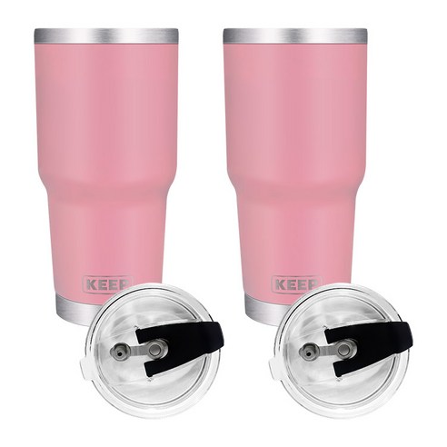 KEEP 대용량 이중 진공 스텐 보온 보냉 밀폐형 빨대 뚜껑 텀블러 2p, 핑크, 핑크, 900ml