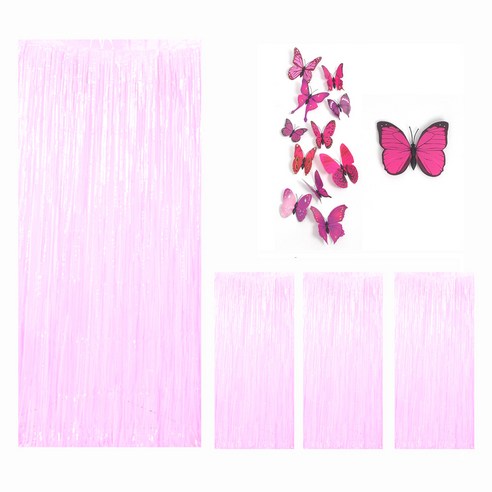 파티쇼 커튼 4p + 나비데코 3종 x 4p 세트, 파스텔핑크(커튼), 나비데코(핑크), 1세트