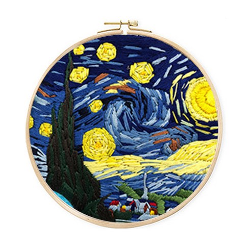 코쿼드 DIY 초보자용 십자수 프랑스자수 패키지 세트 15cm, 1세트, 별이빛나는밤
