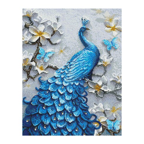 아이러브페인팅 DIY 보석십자수 캔버스형 동물 40 x 50 cm, 푸른 공작, 1개