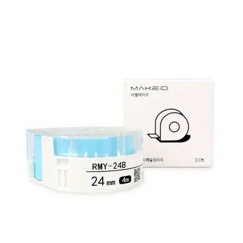 로드메일코리아 MAKEiD 라벨테이프 라벨지 24mm, 파랑바탕 + 검정글씨(RMY-24B), 4m