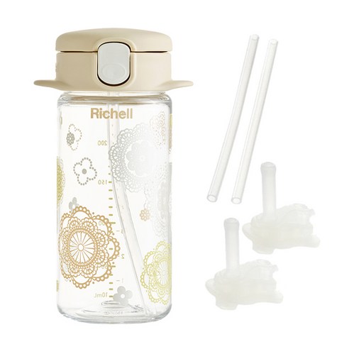 릿첼 AQ 슬림 빨대컵 R 240ml + 교체용 빨대 세트 S-8, 베이지, 1세트