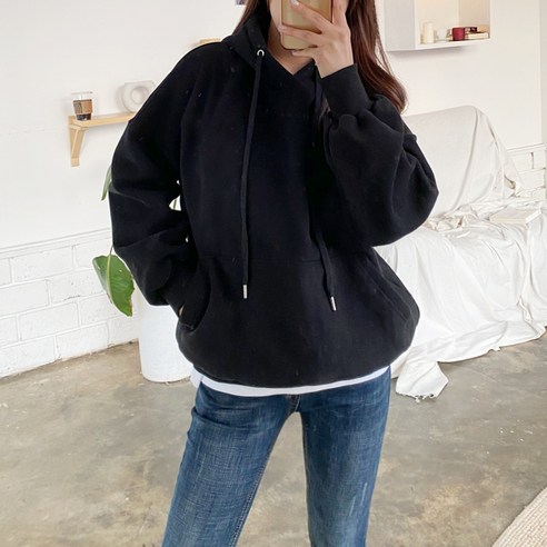 가비진 여성용 포근 양기모 루즈핏 후드 맨투맨
