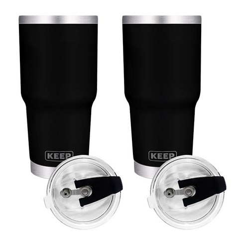 KEEP 대용량 이중 진공 스텐 보온 보냉 밀폐형 빨대 뚜껑 텀블러 2p, 블랙, 블랙, 900ml