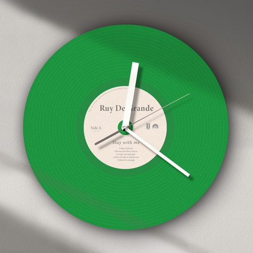 퍼니즈 레코드 무소음 원형 LP 디자인 인테리어 벽시계, 그린