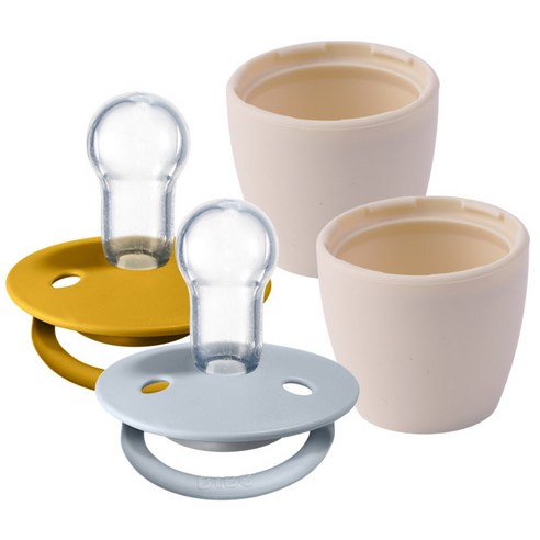 BIBS 디럭스 실리콘 쪽쪽이 2종 + 화분캡 2p 세트, 0세~3세, 2개, 아이보리(화분캡), 베이비블루, 머스타드(쪽쪽이)