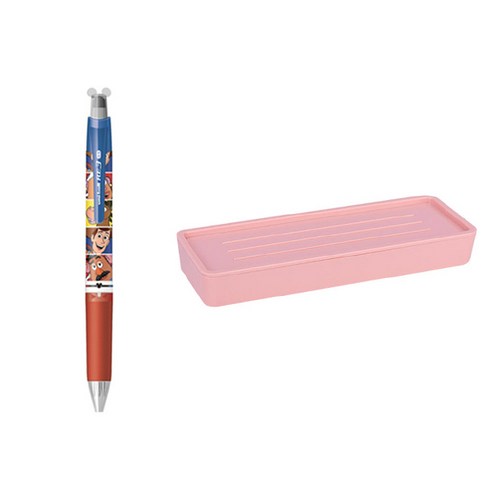 유니볼 RE 지워지는 볼펜 3색 3타입 0.5mm + 델리 누사인 2단 펜트레이 세트, 토이스토리(볼펜), 핑크(펜트레이), 1세트