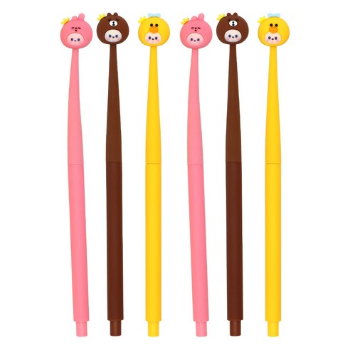 핑크풋 3000 동그리 흔들이 중성펜 3종 x 2p 세트 0.5mm, pink, yellow, brown, 1SET_KOR