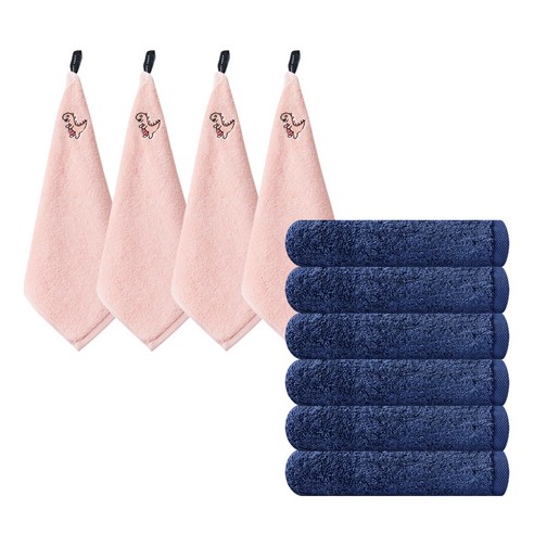 소프트터치 오리지널 세면 수건 170g x 6p + 마이독자수 고리수건 40수 4p 세트, 클래식블루(수건), 티라노(고리수건), 1세트