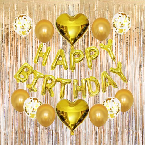마켓감성 생일 축하 파티 커튼 세트, 골드, 1세트