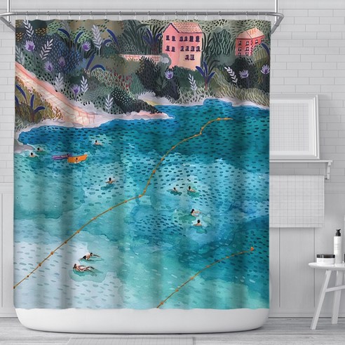 일러스트 시리즈 파티션 욕실 샤워커튼 A04 180 x 180 cm, 1개