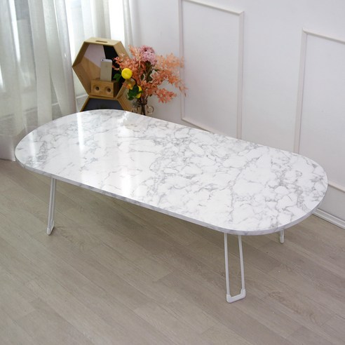 트리팜 LPM 오브제 타원형 하이엔드 접이식테이블 특대형 1200 x 600 mm, 비앙코까라라
