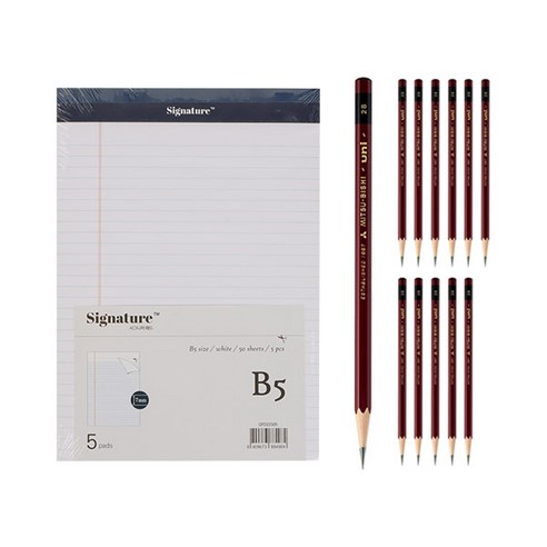 시그니처 리갈패드 B5 5p + 유니볼 연필 2B 12p, 화이트(리갈패드), 1세트