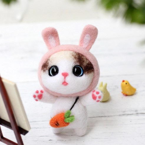 양모 펠트 DIY 키트, 토끼고양이, 1세트