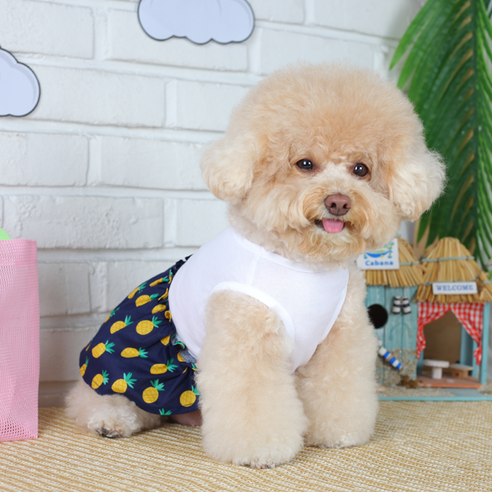 에이미러브즈펫 강아지 PM 파인애플 원피스, 네이비