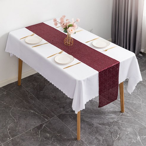 아티홈 반짝이 스팽글 테이블 플래그 러너, 마젠타, 30 x 180 cm