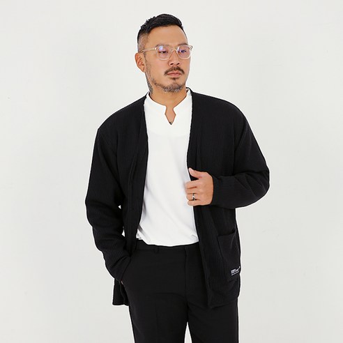 파이브라지 빅사이즈 오버핏 골지 패치 포인트 가디건