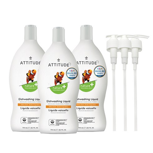 에티튜드 주방세제 시트러스제스트 향, 700ml, 3개