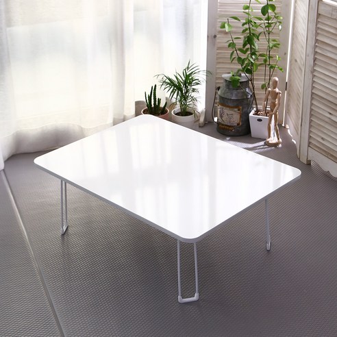 LPM 오브제 라운드 심플 접이식테이블 800 x 600 mm, 화이트