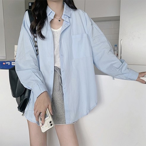 다인즈 여성용 산뜻 컬러감 루즈핏 셔츠