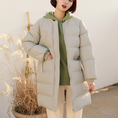 빼빼 여성용 라운드넥 롱 패딩 점퍼
