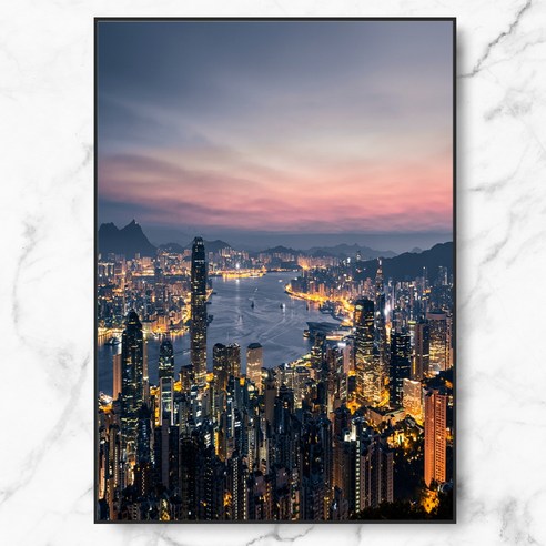 RYMD 홍콩 도시 포스터 + 메탈 액자, 블랙