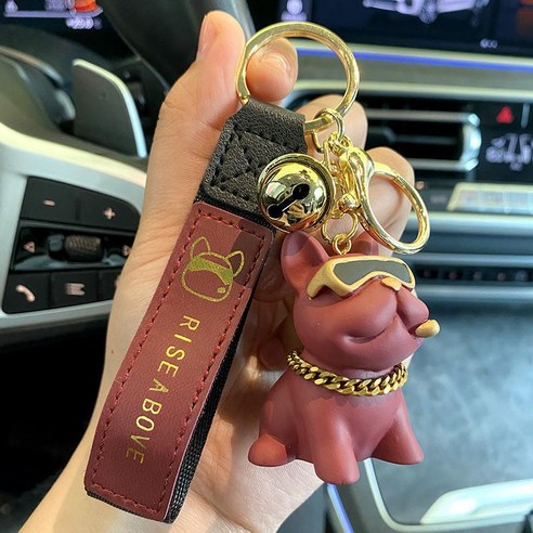 도림 선글라스 불독 자동차 키링, 1개, 레드