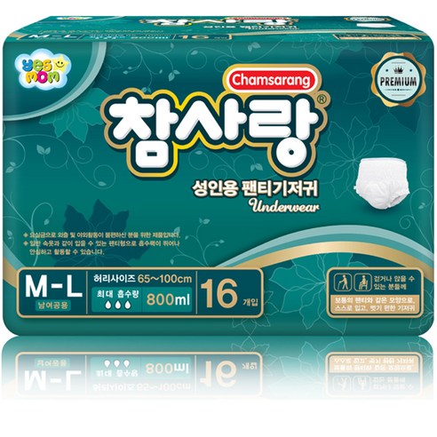 참사랑 팬티형 프리미엄 성인 기저귀, 중형, 16개입, 1개