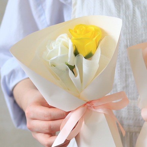 센트바스켓 조화 두송이 장미 비누꽃다발, 옐로우크림, 1개