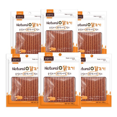 네츄럴오 강아지 져키 100g, 닭고기맛, 6개