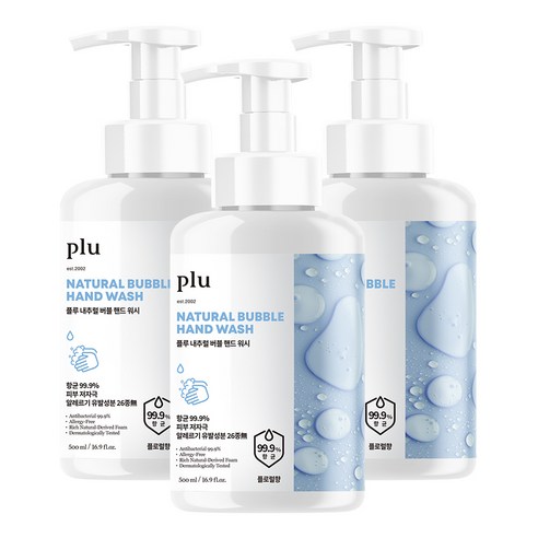 플루 내추럴 버블 핸드워시 플로럴향, 3개, 500ml
