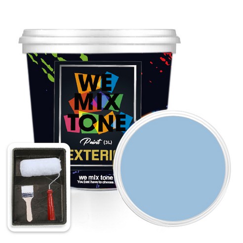 WEMIXTONE 외부용 EXTERIOR 페인트 3L + 붓 + 로울러 + 트레이 세트, WMT0407P01(페인트), 1개