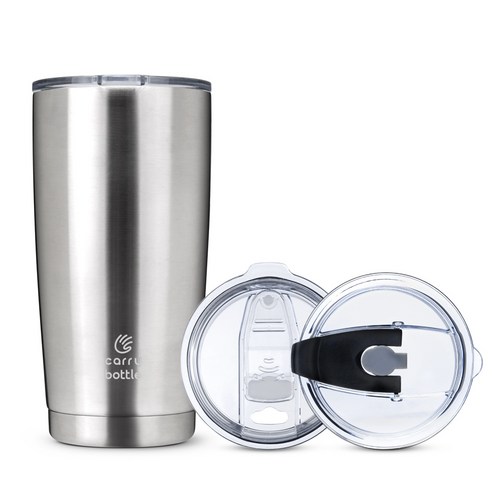 캐리보틀 스탠다드 스테인레스 보온보냉 텀블러 + 플립 빨대 뚜껑, 스틸, 600ml