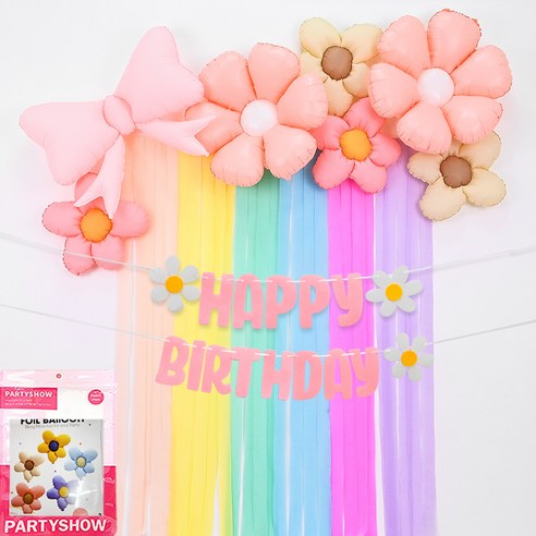 파티쇼 마카롱 파티스트리머 꽃풍선 생일파티 포토존 장식세트, 가랜드핑크, 1세트